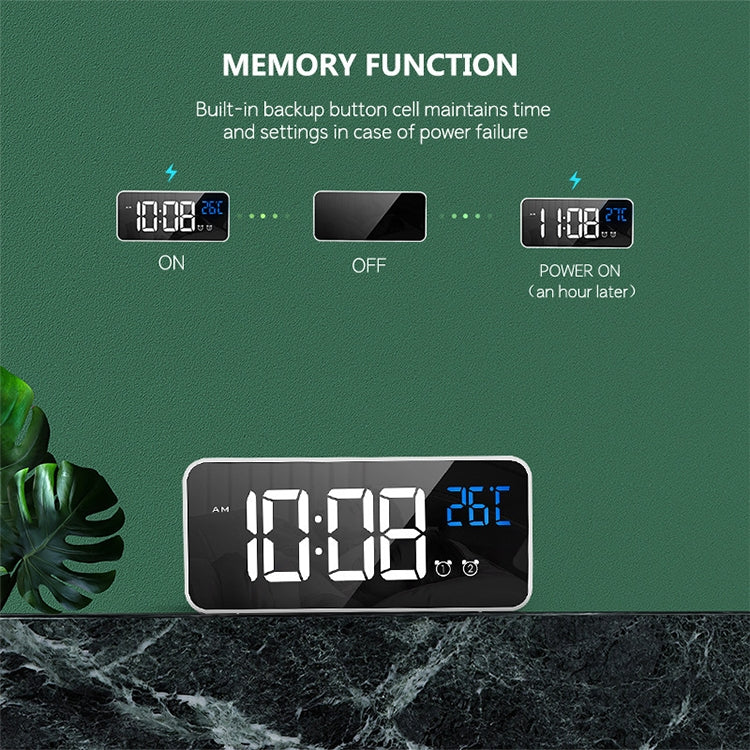 Bedside Alarm Clock Sound Control Mirror LED Music Clock (Silver) by bashfashion