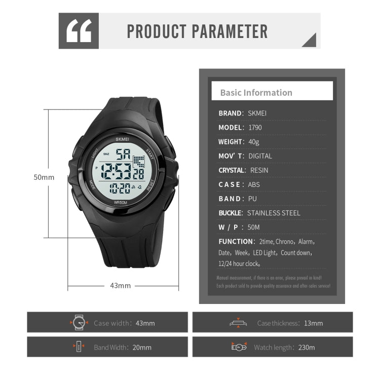 SKMEI 1790 Triplicate Round LED Dual Time Digital Display Luminous Electronic Watch for Men(Black White) by SKMEI