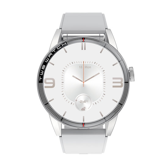 R6 1.32 inch Round Screen 2 in 1 Bluetooth Earphone Smart Watch, Support Bluetooth Call / Health Monitoring(Silver Silicone Strap) by bashfashion