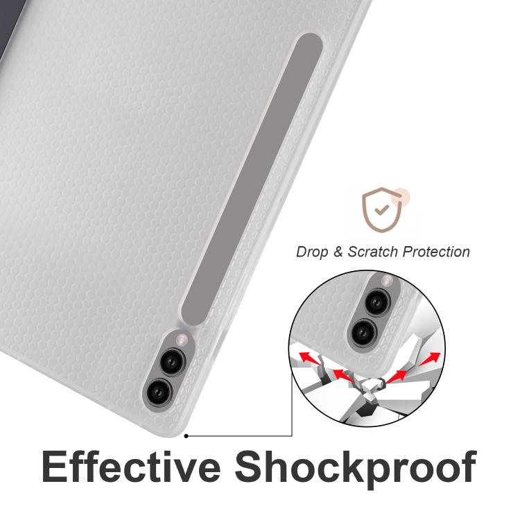 For Samsung Galaxy Tab S10 FE / S9 3-folding Transparent TPU Smart Leather Tablet Case with Pen Slot(Black) by bashfashion