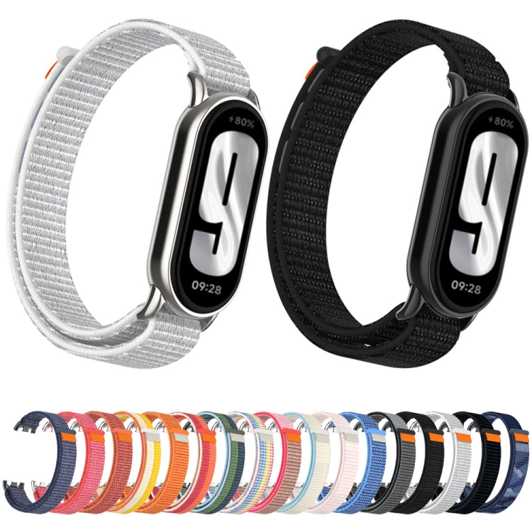 For Xiaomi Smart Band 9 / 8 Metal Connector + Loop Nylon Hook and Loop Fastener Watch Band(Dark Black) by bashfashion