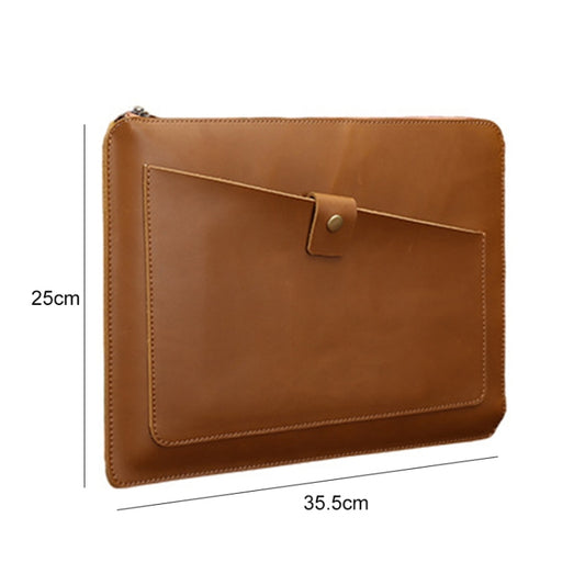 Universal Genuine Leather Business Zipper Laptop Tablet Bag For 12 inch and Below(Coffee) by bashfashion