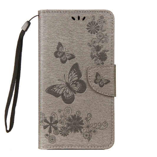 For Galaxy A8 (2018) Vintage Embossed Floral Butterfly Pattern Horizontal Flip Leather Case with Card Slot & Holder & Wallet & Lanyard(Grey) by bashfashion