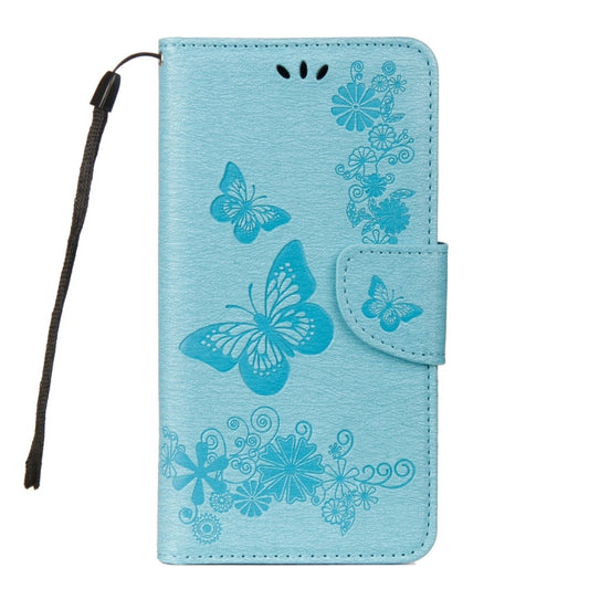 For Galaxy A8 (2018) Vintage Embossed Floral Butterfly Pattern Horizontal Flip Leather Case with Card Slot & Holder & Wallet & Lanyard(Blue) by bashfashion