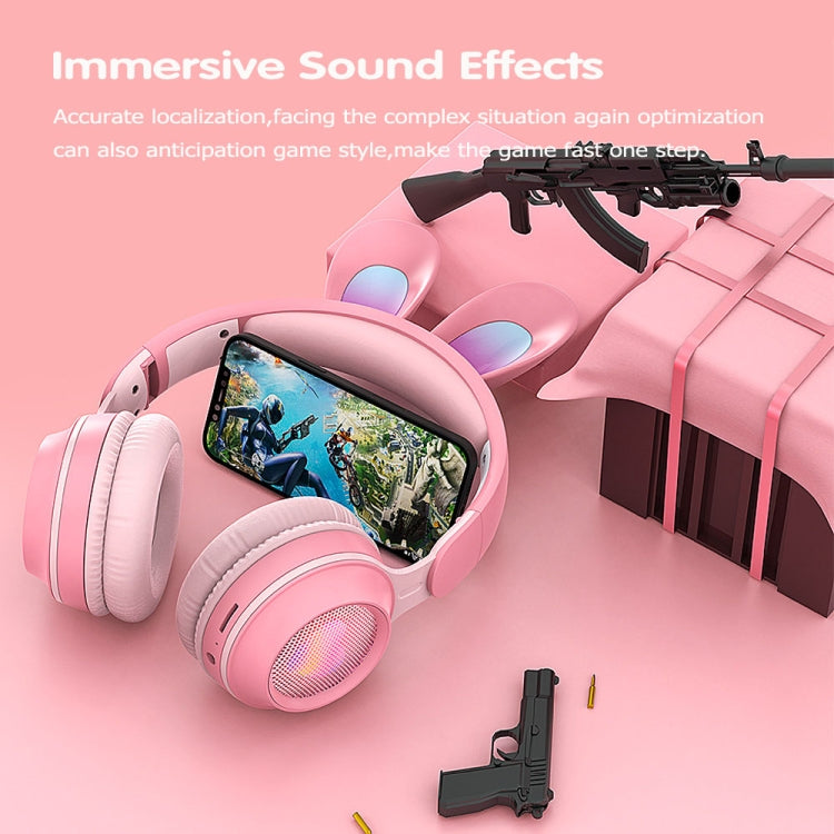 KE-01 Rabbit Ear Wireless Bluetooth 5.0 Stereo Music Foldable Headset with Mic For PC(Ivory White) by bashfashion