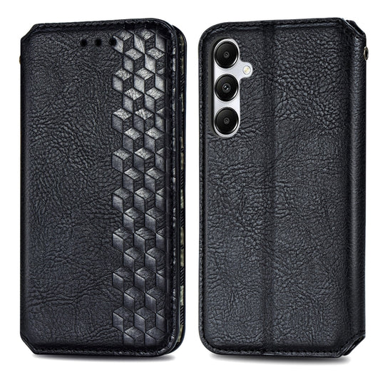 For Samsung Galaxy A55 5G Cubic Grid Pressed Magnetic Leather Phone Case(Black) by bashfashion