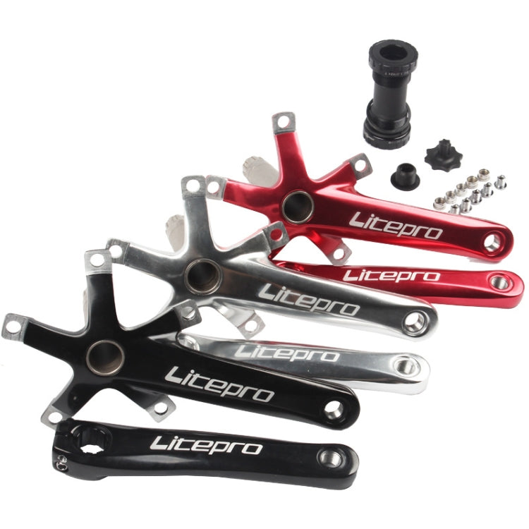 Litepro Folding Bicycle LP Hollow One-piece Crank Tooth Disc Bottom Axle Modified SP8, Style:Left and Right Crank+Bottom Bracket(Black) by Litepro