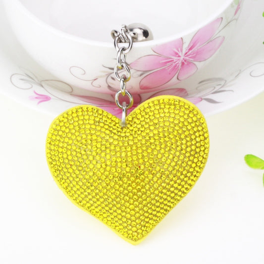 Heart Keychain Leather Tassel Gold Key Holder Metal Crystal Key Chain Keyring Charm Bag Auto Pendant Gift(yellow) by bashfashion
