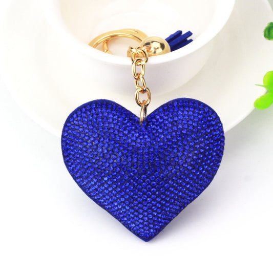 Heart Keychain Leather Tassel Gold Key Holder Metal Crystal Key Chain Keyring Charm Bag Auto Pendant Gift(blue) by bashfashion