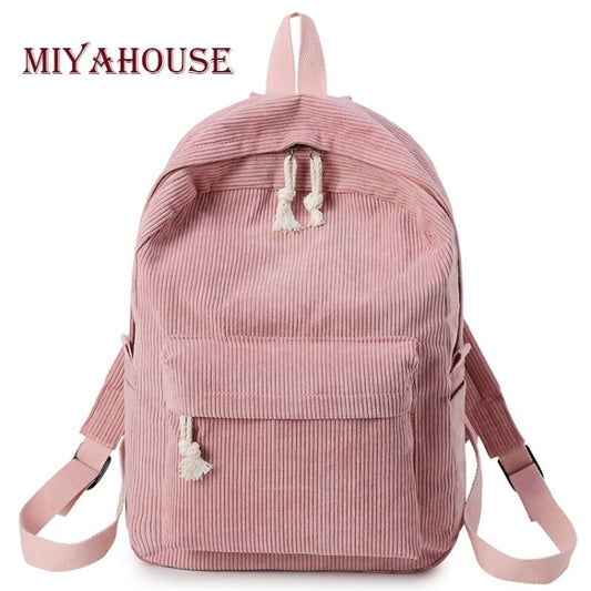 Soft Fabric Backpack Female Corduroy Design School Backpack for Teenage Girls Women(Pink) by bashfashion