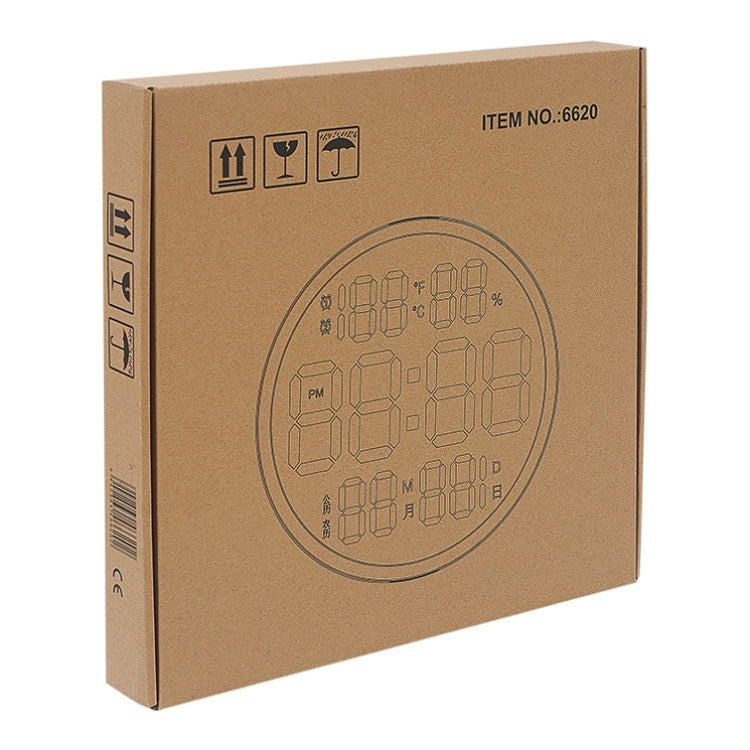 6620 12 Inch LED Simple Wall Clock Living Room Round Silent Digital Temperature And Humidity Electronic Clock(Black Frame US Plug) by bashfashion