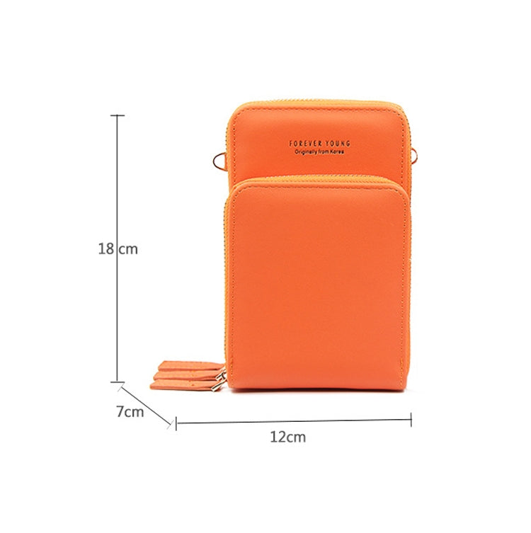 Ladies Mobile Phone Bag PU Vertical Large Capacity Mobile Phone Single-Shoulder Messenger Bag(Orange) by bashfashion