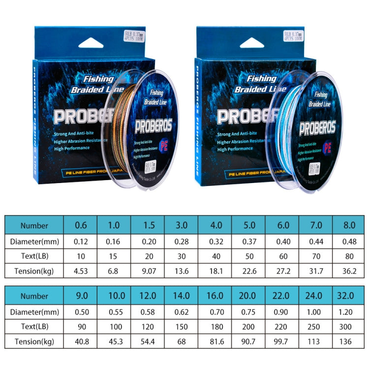 2 PCS PROBEROS 4 Edits 100M Strong Horse Fish Line, Line number: 10.0 / 100LB(Blue) by PROBEROS