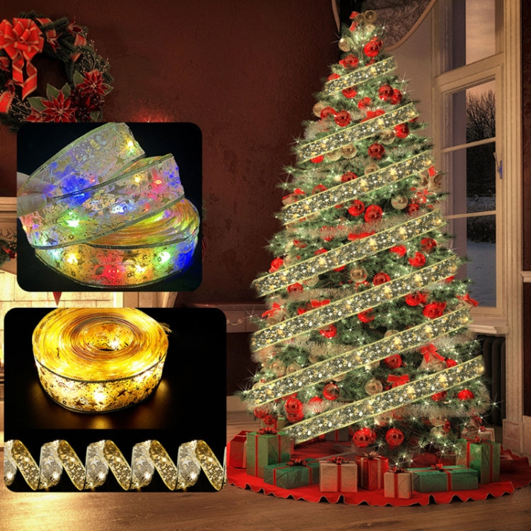 Christmas LED Lights Bronzing Double Ribbon String Lights, Specification: 1m(Gold Red Color Light) by bashfashion