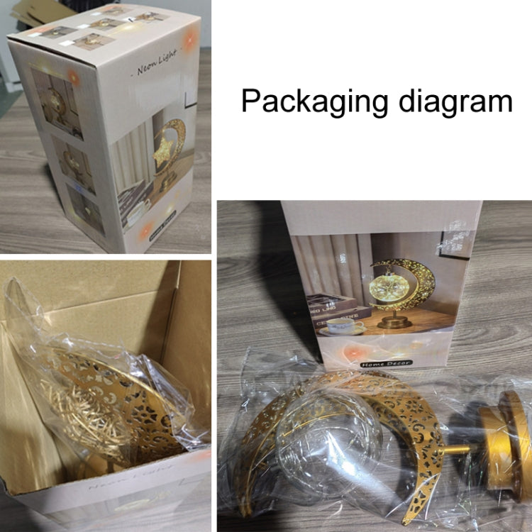 LED Wrought Iron Moon Shape Atmosphere Bedroom Table Lamp(Moon Star With Hook) by bashfashion