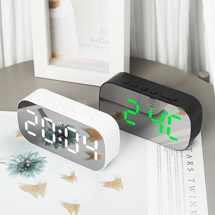 6637 LED Digital Display Temperature Electronic Clock Desktop Mirror Alarm Clock(White Green Light) by bashfashion