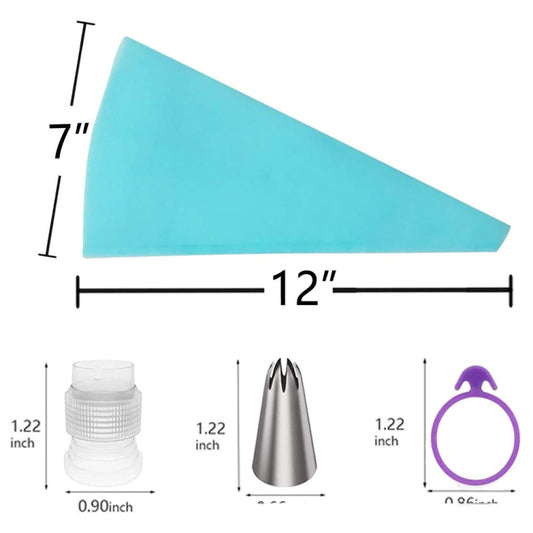 15 In 1 Silicone Icing Piping Cream Pastry Bag Stainless Steel Cake Nozzle Set(Blue) by bashfashion