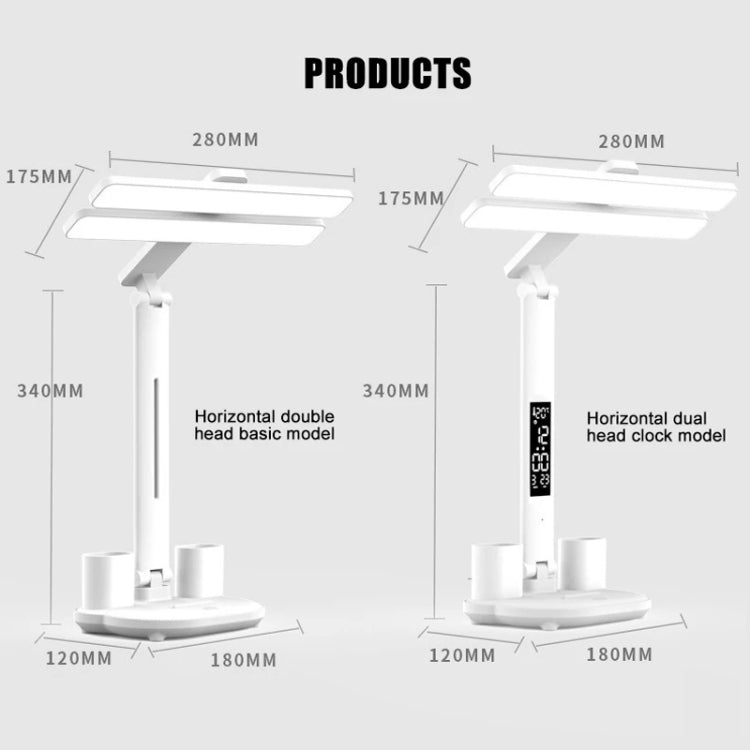 Double Head Horizontal Desk Lamp 3 Light Color Reading Lamp, Spec: Plug-in Basic Model by bashfashion