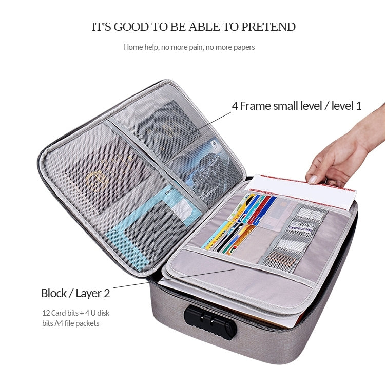 ZJ02 Waterproof Polyester Multi-layer Document Storage Bag Laptop Bag for All Sizes of Laptops, with Password Lock(Grey) by bashfashion