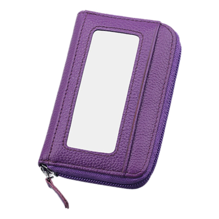 Genuine Cowhide Leather Solid Color Zipper Horizontal Card Holder Wallet RFID Blocking Card Bag Protect Case with 12 Card Slots, Size: 11.5*7.5cm(Purple) by bashfashion