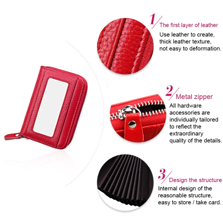 Genuine Cowhide Leather Solid Color Zipper Horizontal Card Holder Wallet RFID Blocking Card Bag Protect Case with 12 Card Slots, Size: 11.5*7.5cm(Purple) by bashfashion