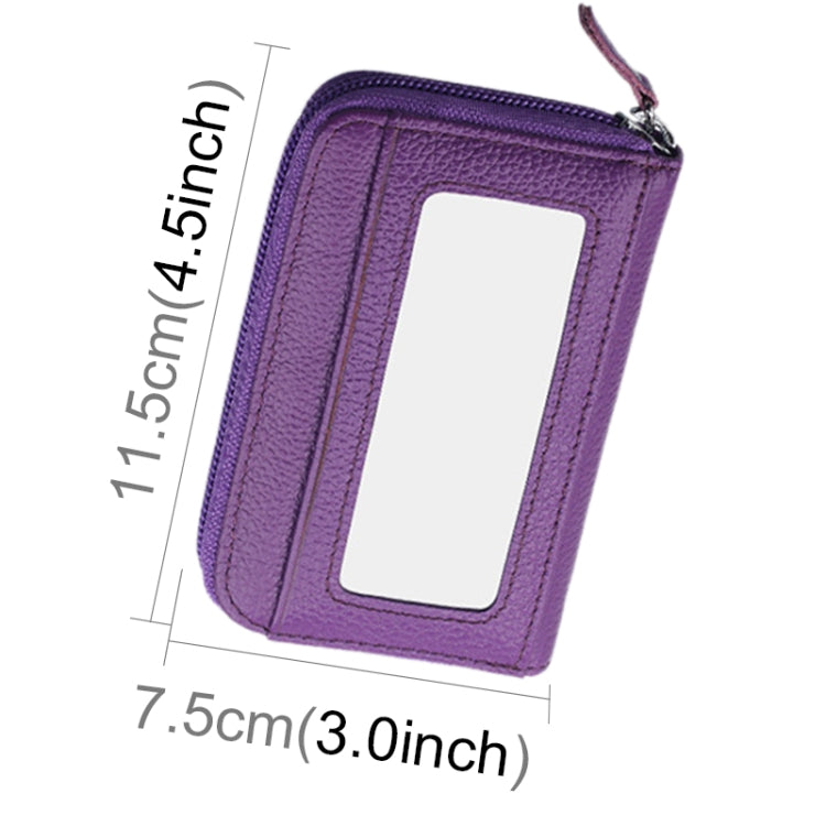 Genuine Cowhide Leather Solid Color Zipper Horizontal Card Holder Wallet RFID Blocking Card Bag Protect Case with 12 Card Slots, Size: 11.5*7.5cm(Purple) by bashfashion