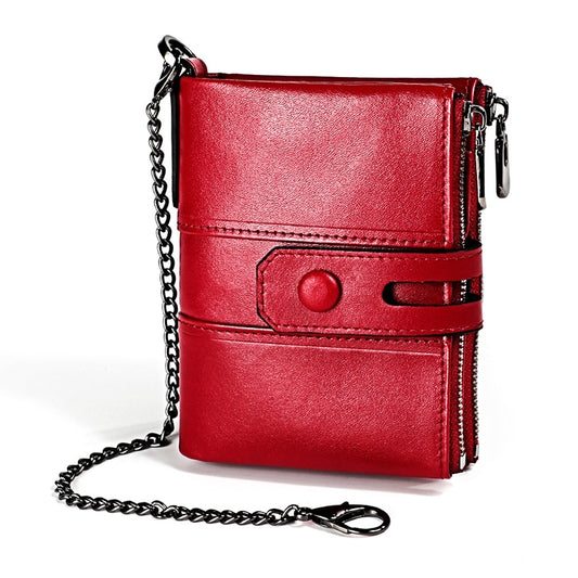 LT3529 Retro Crazy Horse Texture Double Zipper Anti-magnetic RFID Chain Wallet with Card Slots (Red) by bashfashion