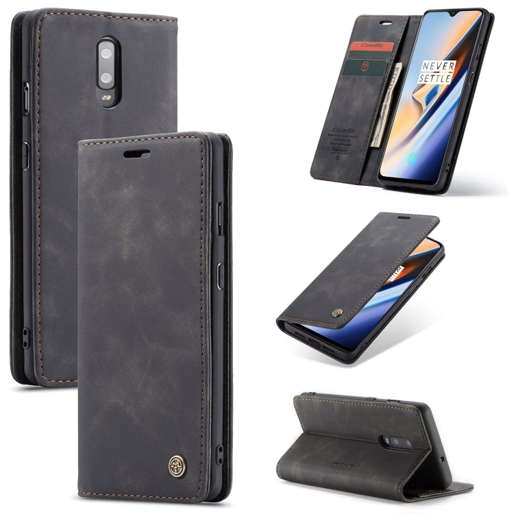 CaseMe-013 Multi-functional Retro Frosted Horizontal Flip Leather Case with Card Slot & Holder & Wallet For OnePlus 7(Black) by CaseMe