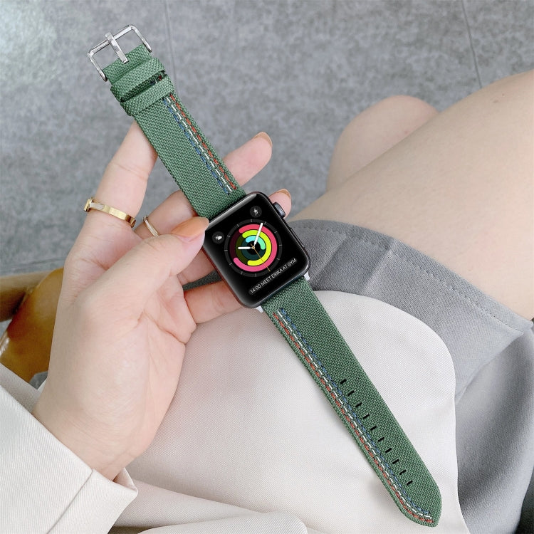 Three Lines Canvas Watch Band For Apple Watch Series 9&8&7 41mm / SE 3&SE 2&6&SE&5&4 40mm / 3&2&1 38mm(Green) by bashfashion