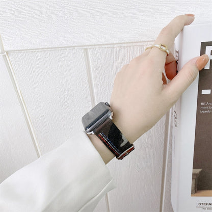 Three Lines Canvas Watch Band For Apple Watch Series 9&8&7 41mm / SE 3&SE 2&6&SE&5&4 40mm / 3&2&1 38mm(Green) by bashfashion