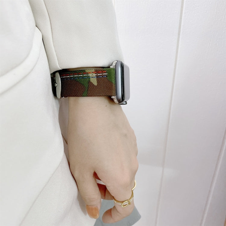 Three Lines Canvas Watch Band For Apple Watch Series 9&8&7 41mm / SE 3&SE 2&6&SE&5&4 40mm / 3&2&1 38mm(Green) by bashfashion