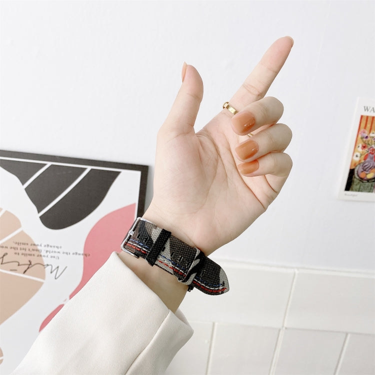 Three Lines Canvas Watch Band For Apple Watch Series 9&8&7 41mm / SE 3&SE 2&6&SE&5&4 40mm / 3&2&1 38mm(Green) by bashfashion