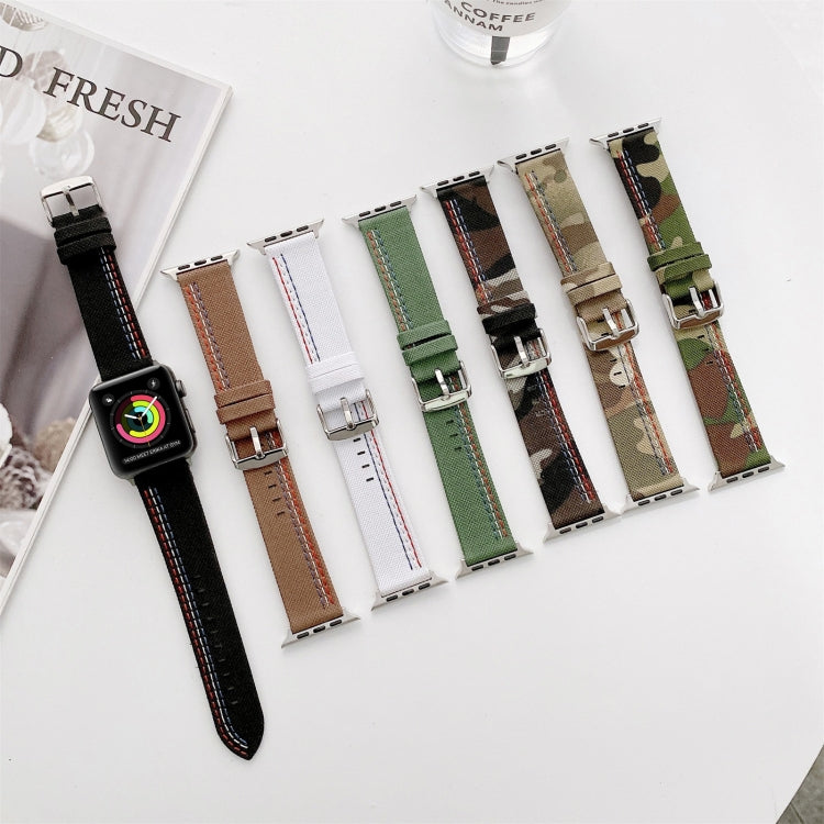 Three Lines Canvas Watch Band For Apple Watch Series 9&8&7 41mm / SE 3&SE 2&6&SE&5&4 40mm / 3&2&1 38mm(Green) by bashfashion