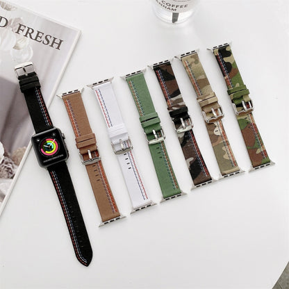 Three Lines Canvas Watch Band For Apple Watch Series 9&8&7 41mm / SE 3&SE 2&6&SE&5&4 40mm / 3&2&1 38mm(Green) by bashfashion