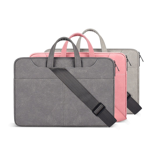 ST06SDJ Frosted PU Business Laptop Bag with Detachable Shoulder Strap, Size:14.1-15.4 inch(Light Gray) by bashfashion