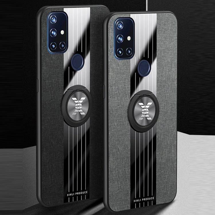 For OnePlus Nord N10 5G XINLI Stitching Cloth Texture TPU Phone Case with Ring Holder(Brown) by XINLI