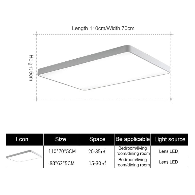 Macaron LED Rectangle Ceiling Lamp, Stepless Dimming, Size:88x62cm(Grey) by bashfashion