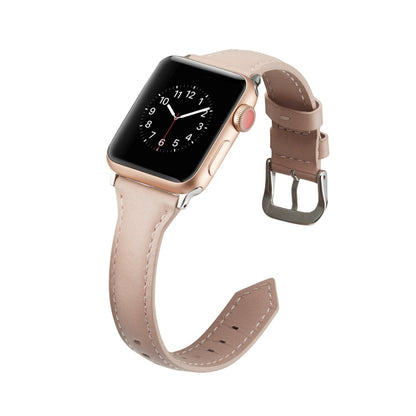 For Apple Watch 5/4 44mm & 3/2/1 42mm Thin Leather Watch Band(Pink) by bashfashion