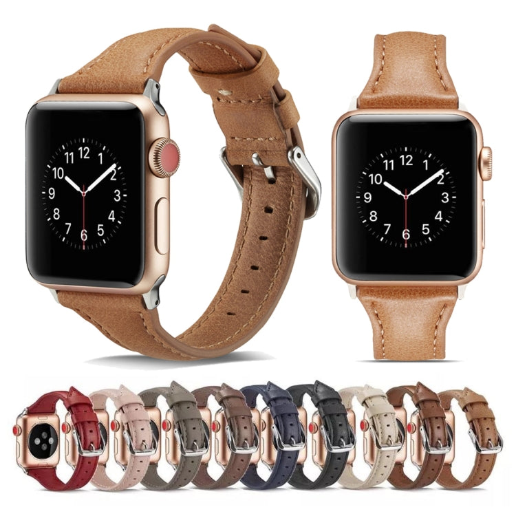 For Apple Watch 5/4 40mm & 3/2/1 38mm Thin Leather Watch Band(Grey) by bashfashion