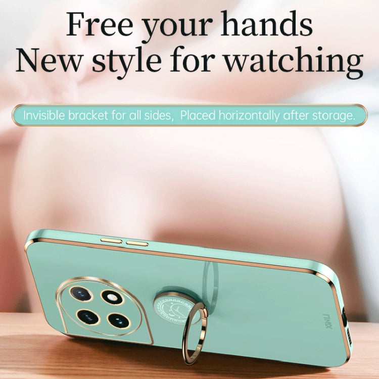For OnePlus Ace 2 XINLI Straight Edge 6D Electroplate TPU Phone Case with Ring Holder(Mint Green) by XINLI