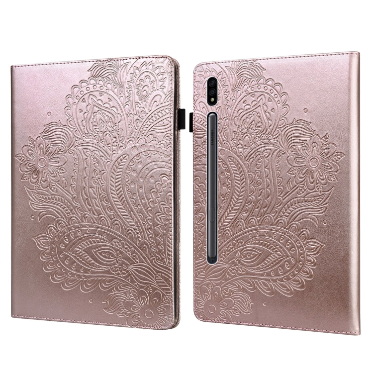 For Samsung Galaxy Tab S9 / S9 FE Peacock Embossed Pattern Leather Tablet Case(Rose Gold) by bashfashion