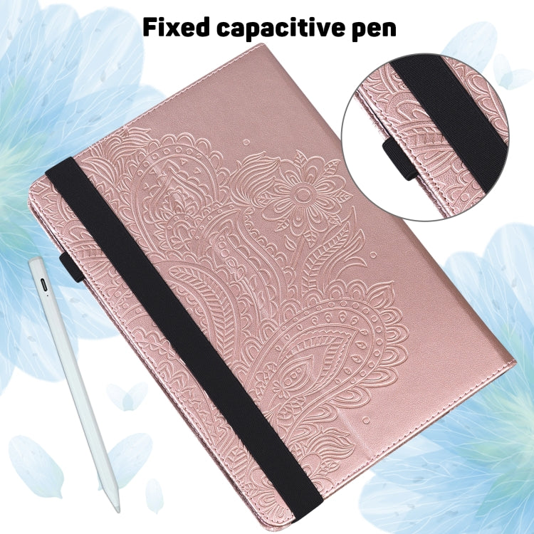 For Samsung Galaxy Tab S9 / S9 FE Peacock Embossed Pattern Leather Tablet Case(Rose Gold) by bashfashion