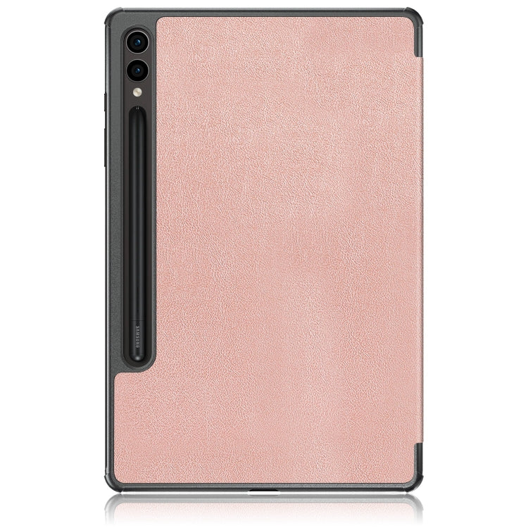 For Samsung Galaxy Tab S9+ Custer Pure Color 3-Fold Holder Smart Leather Tablet Case(Rose Gold) by bashfashion