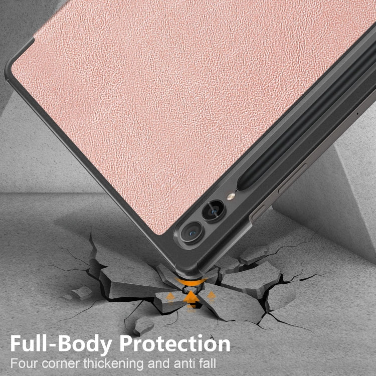 For Samsung Galaxy Tab S9+ Custer Pure Color 3-Fold Holder Smart Leather Tablet Case(Rose Gold) by bashfashion