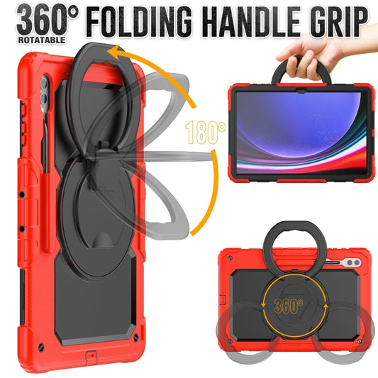 For Samsung Galaxy Tab S10 Ultra D Type Silicone Hybrid PC Tablet Case with Handle Holder(Red) by bashfashion