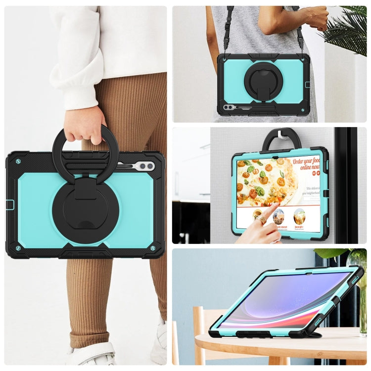 For Samsung Galaxy Tab S10 Ultra D Type Silicone Hybrid PC Tablet Case with Handle Holder(Light Blue PC) by bashfashion