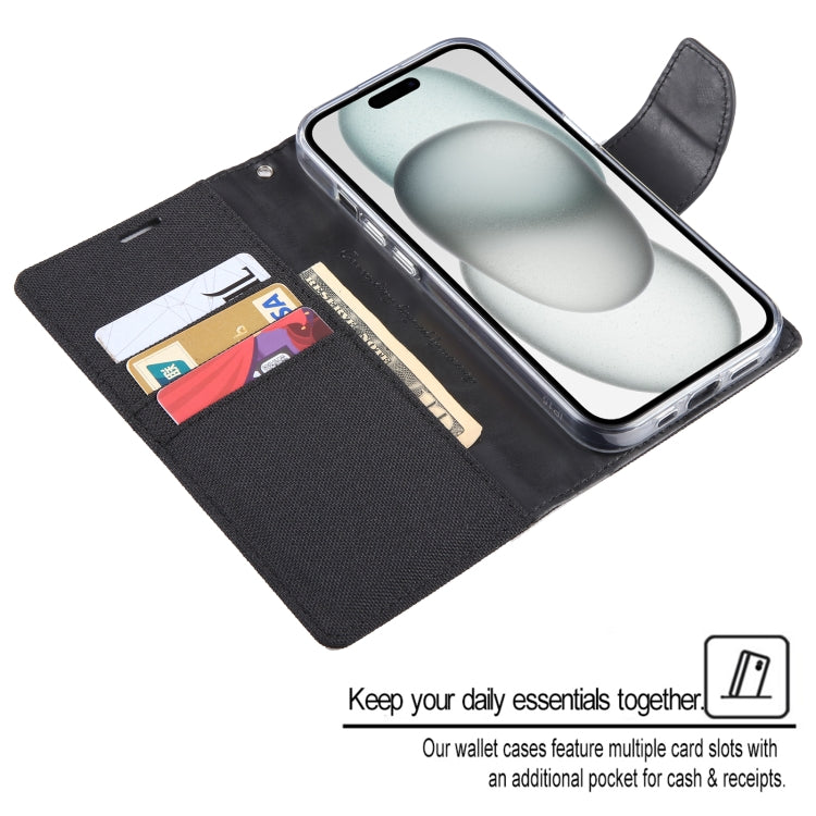 For iPhone 15 Pro GOOSPERY CANVAS DIARY Fabric Texture Flip Leather Phone Case(Grey) by GOOSPERY