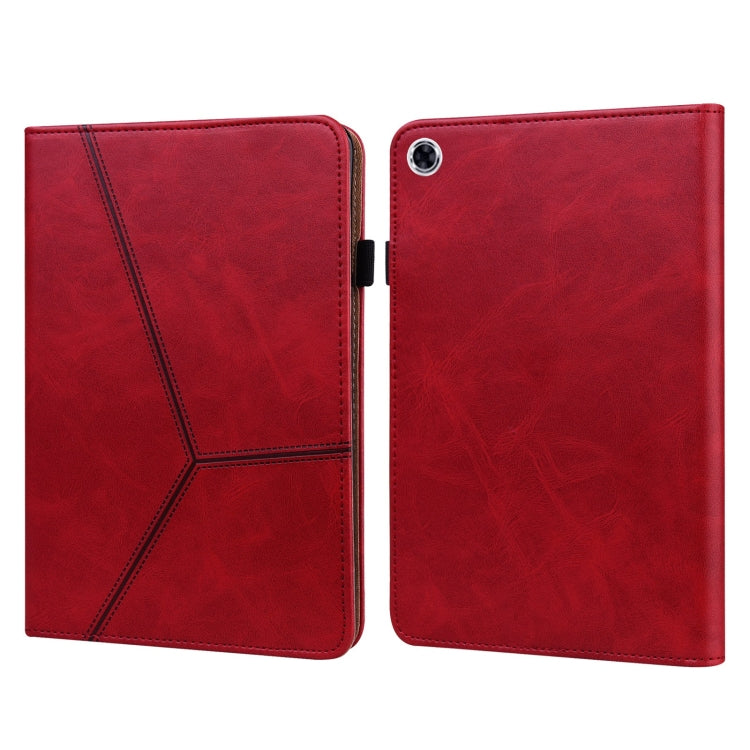 For Samsung Galaxy Tab A9 Solid Color Stripe Embossed Leather Tablet Case(Red) by bashfashion