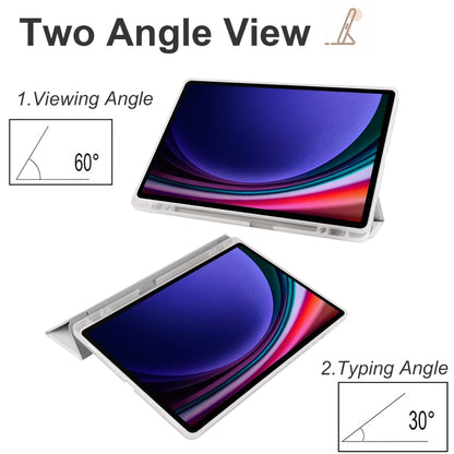 For Samsung Galaxy Tab S10+ / S9+ 3-folding Transparent TPU Smart Leather Tablet Case with Pen Slot(Grey) by bashfashion