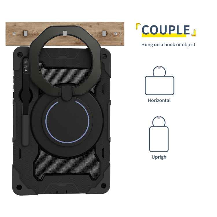 For Samsung Galaxy Tab S9 Ultra Armor Portable Rotating Ring Holder Silicone Tablet Case(Black) by bashfashion